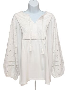 Style & Co. Plus Size Embroidered Eyelet Crochet Trim Knit Tunic Top Cream 2X